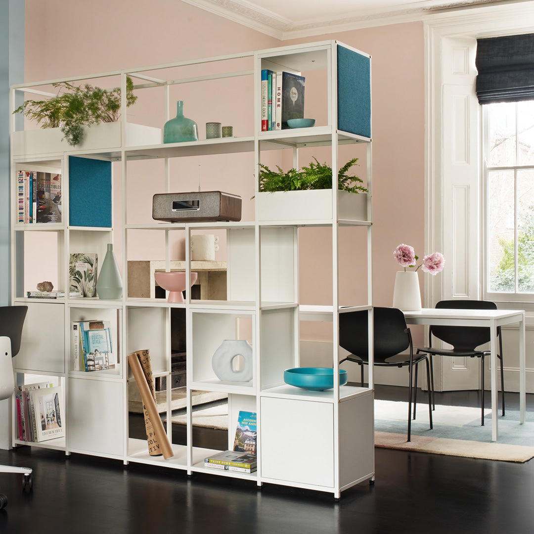 White room divider unit with shelving