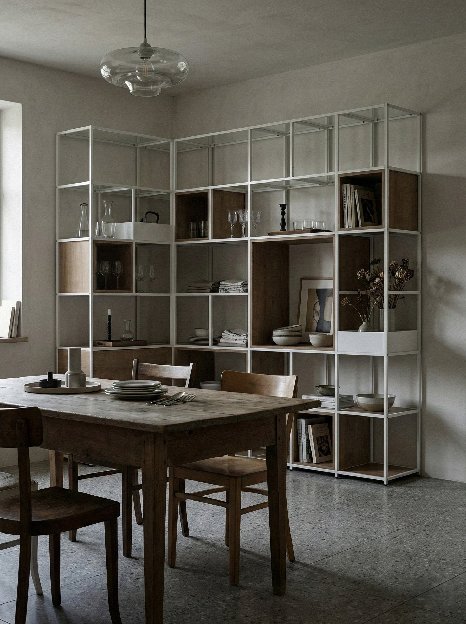 Brawby | Modular Corner Shelving Unit With Glass Shelves | Shelved