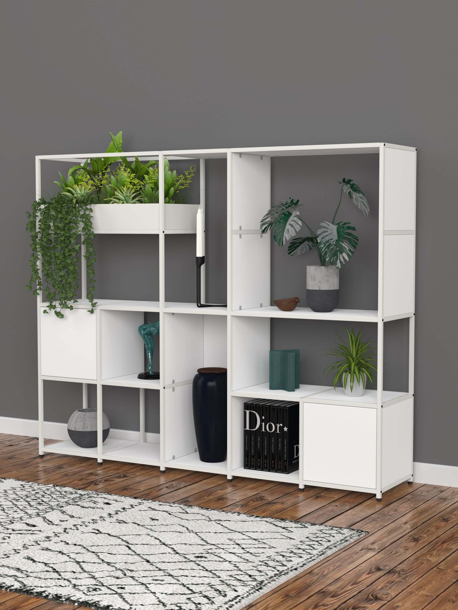 Modular Feature Shelving With Cupboards And Planters