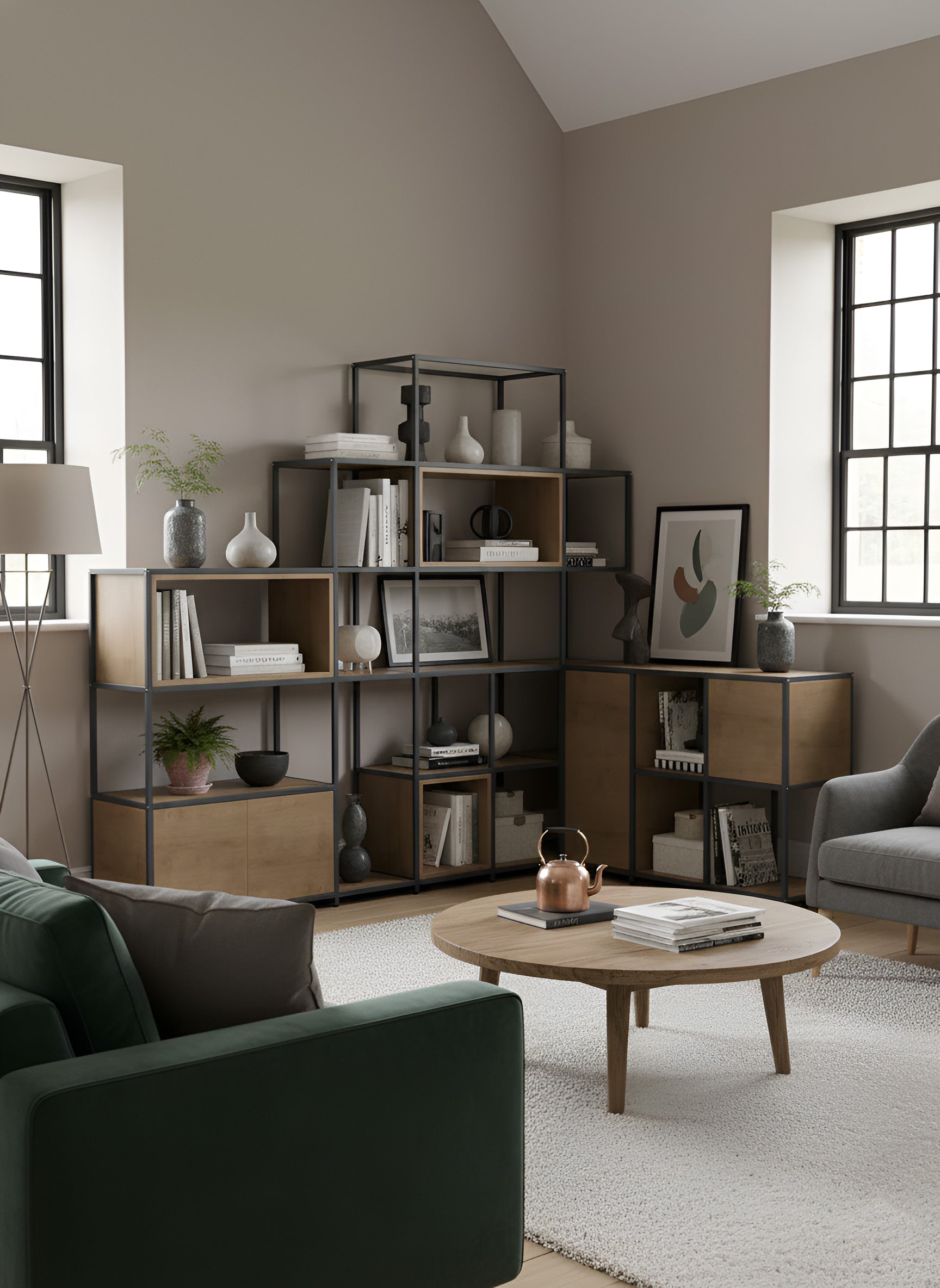 Aldro | Modular Tiered Corner Shelving With Cubbies And Cupboards | Shelved