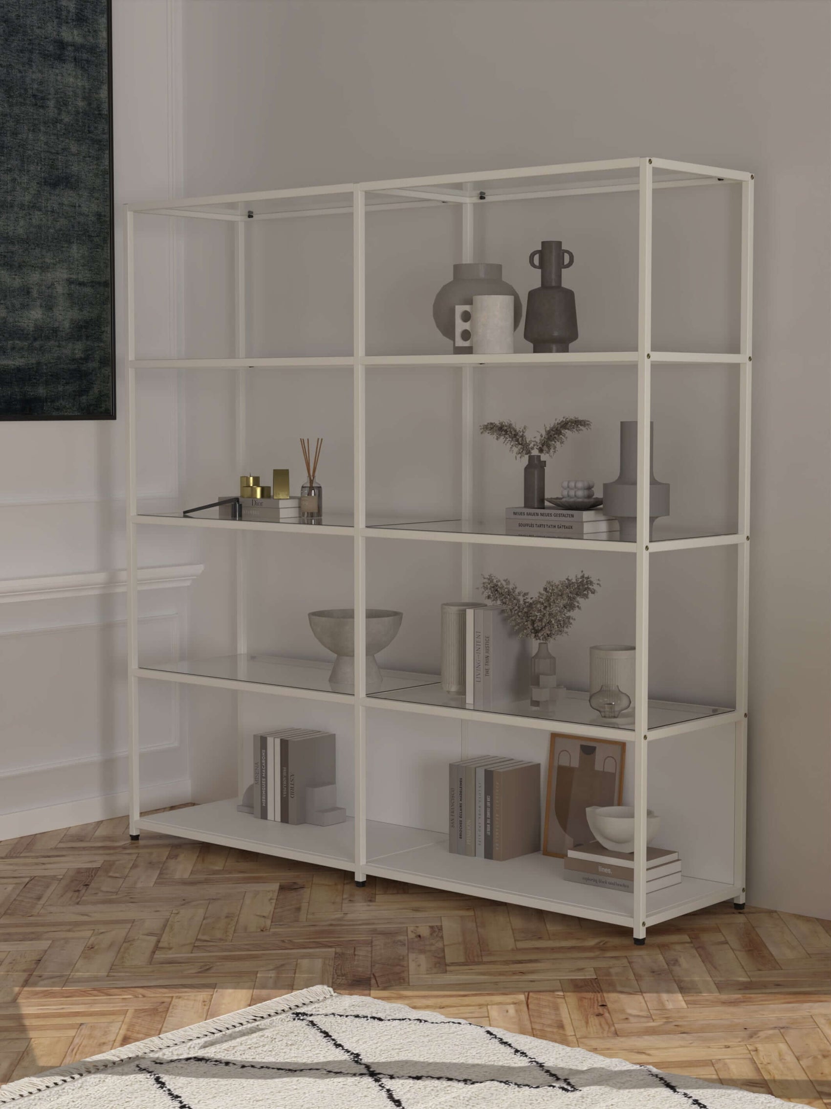 Stearsby | Modular Shelving With Rectangular Glass Shelves | Shelved